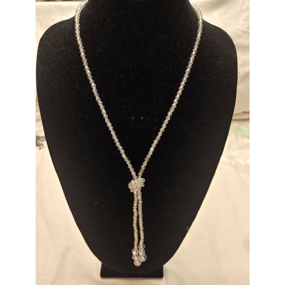 Womens Clear Glass Bi-cone Twist Knot Drop 20" Necklace